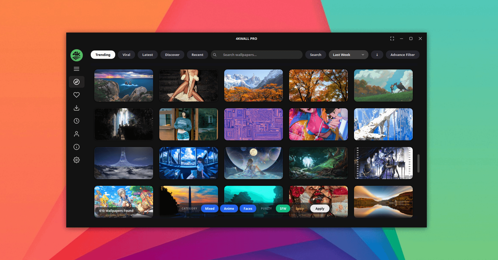 4kwall – Modern Wallpaper App with Auto Wallpaper Changer running on the desktop